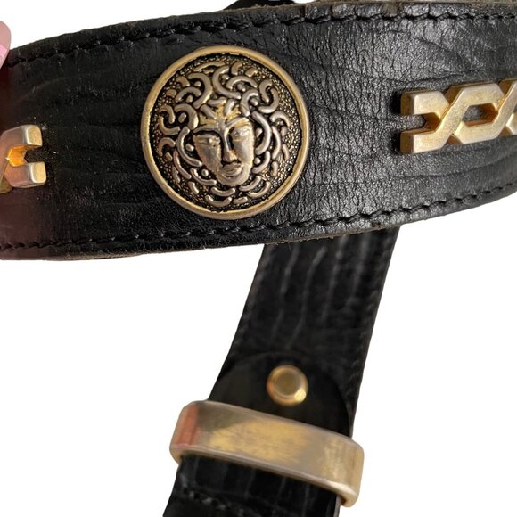 Vintage Code Azure Medusa Black Leather Belt 42 - Picture 2 of 8